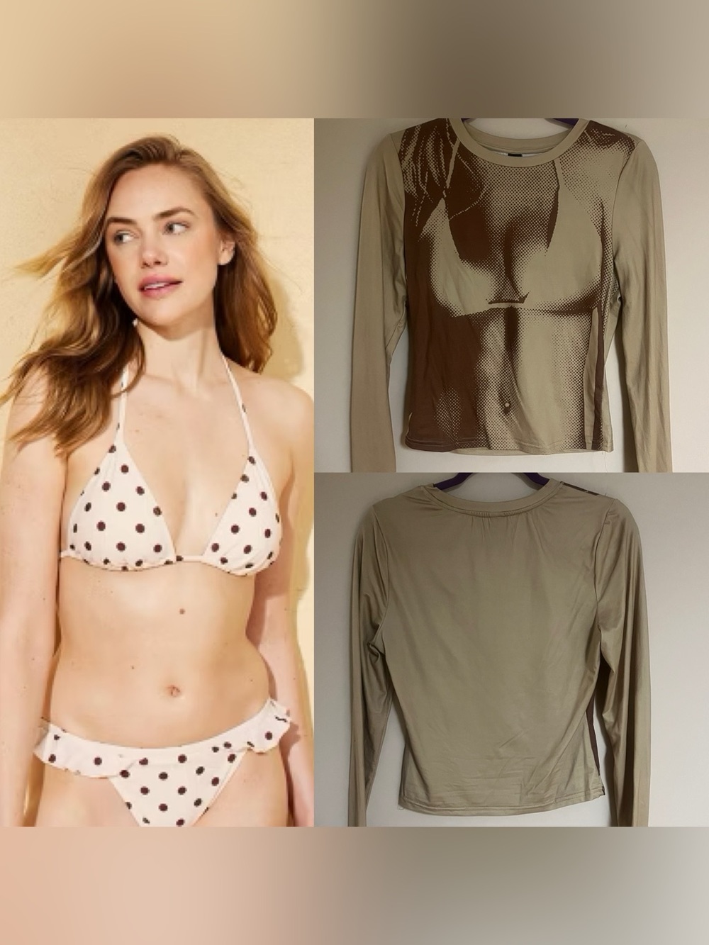 SHEIN Beige & Brown Bikini T-shirt
